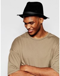 Asos Brand Fedora Hat In Black Faux Suede