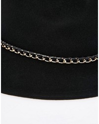 Asos Brand Fedora Hat In Black Felt With Chain
