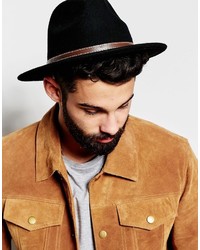 Asos Brand Fedora Hat In Black Felt With Faux Leather Band