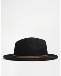 Asos Brand Fedora Hat In Black Felt With Faux Leather Band