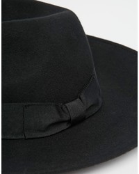 Asos Brand Fedora Hat In Black Felt With Wide Brim