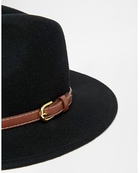 Asos Brand Fedora Hat In Black With Faux Leather Trim
