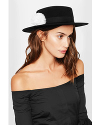Eugenia Kim Brigitte Feather Trimmed Wool Felt Hat Black