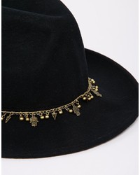 Asos Collection Felt Fedora Hat With Hamsa Hands Trim