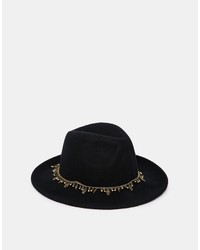 Asos Collection Felt Fedora Hat With Hamsa Hands Trim