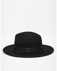 Asos Collection Felt Fedora Hat With Wide Band And Stitch Edge