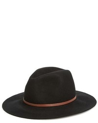Hinge Faux Leather Trim Wool Felt Panama Hat