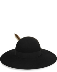 Saint Laurent Feather And Grosgrain Trimmed Rabbit Felt Hat