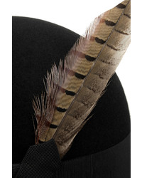 Saint Laurent Feather And Grosgrain Trimmed Rabbit Felt Hat