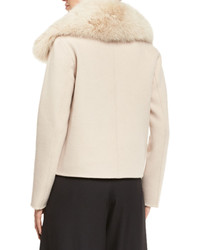 Halston Heritage Draped Open Front Jacket W Removable Fox Fur Collar