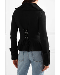 Alexander McQueen Lace Up Wool Peplum Jacket Black