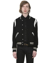 Saint Laurent White Leather Piping Wool Teddy Jacket