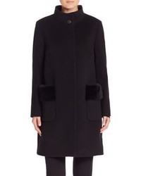 Cinzia Rocca Wool Blend Jacket With Fur Trim Pockets