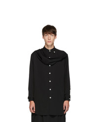 Yohji Yamamoto Black Wrinkled Gabardine Scarf Shirt