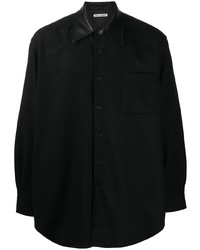Our Legacy Leather Trim Wool Blend Shirt