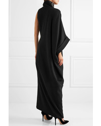 Balmain Asymmetric Merino Wool Turtleneck Maxi Dress Black