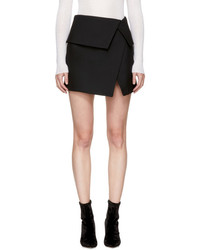 Balmain Black Wool Asymmetric Miniskirt