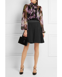 Dolce & Gabbana Flared Stretch Wool Blend Mini Skirt Black