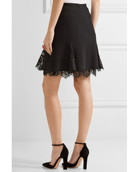 Oscar de la Renta Lace Trimmed Wool Blend Crepe Mini Skirt Black