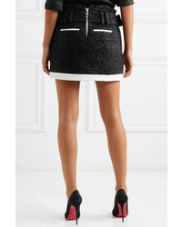 Balmain Wrap Effect Metallic Wool Blend Boucl Mini Skirt
