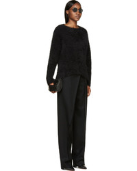 Calvin Klein Collection Black Wool And Leather Angled Aggy Trousers