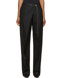 Calvin Klein Collection Black Wool And Leather Angled Aggy Trousers