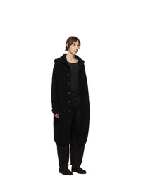 Isabel Benenato Black Yak Double Layer Hooded Coat