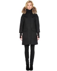Soia & Kyo Kerriane R Wool Parka With Removable Fur Hood Trim In Black