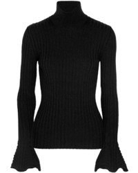Lanvin Ribbed Wool Turtleneck Sweater Black