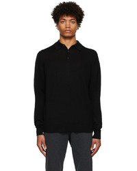 Sunspel Black Fine Merino Wool Polo Shirt