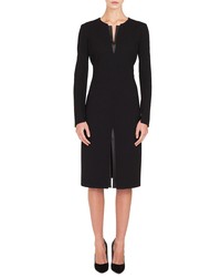 Akris Leather Inset Double Face Wool Blend Dress