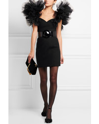 Saint Laurent Tulle Trimmed Wool Crepe Mini Dress Black