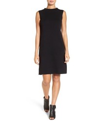 Eileen Fisher Funnel Neck Washable Wool Crepe Shift Dress