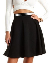 Charlotte Russe Textured Knit Skater Skirt With Striped Waistband