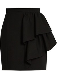 Saint Laurent Asymmetric Ruffled Wool Sabl Skirt