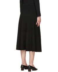 Rosetta Getty Black Wool Ribbed Flared Skirt