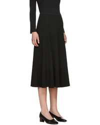Rosetta Getty Black Wool Ribbed Flared Skirt