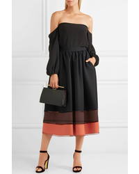 Fendi Color Block Wool And Silk Blend Gazar Midi Skirt Black