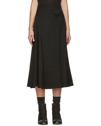 Y's Ys Black O Oblique Asymmetric Skirt