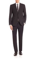 Armani Collezioni Solid Black Wool Stretch Suit
