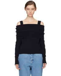 Cédric Charlier Black Wool Off The Shoulder Sweater