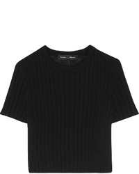 Proenza Schouler Cropped Ribbed Wool Sweater Black