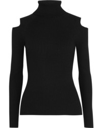 Theory Jemliss Cutout Ribbed Wool Blend Sweater Black