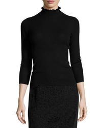 Rebecca Taylor Merino Wool Mock Neck Sweater Black