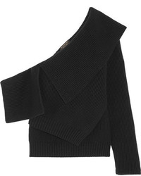 Burberry One Shoulder Ribbed Wool And Cashmere Blend Sweater Black