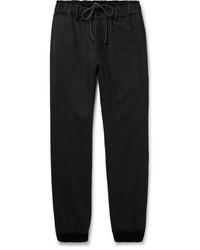 Sacai Slim Fit Tapered Velour Trimmed Melton Wool Trousers