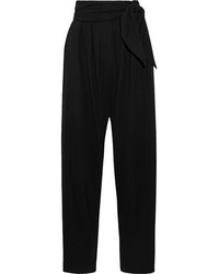 Loewe Cropped Wool Blend Twill Tapered Pants Black