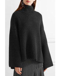 Rosetta Getty Asymmetric Ribbed Wool And Cashmere Blend Turtleneck Sweater Black