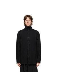 Yohji Yamamoto Black Wool Buttoned Turtleneck
