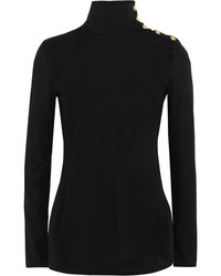 Balmain Button Detailed Wool Turtleneck Sweater Black